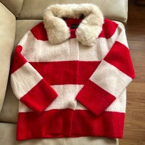Red + cream striped jacket sweater